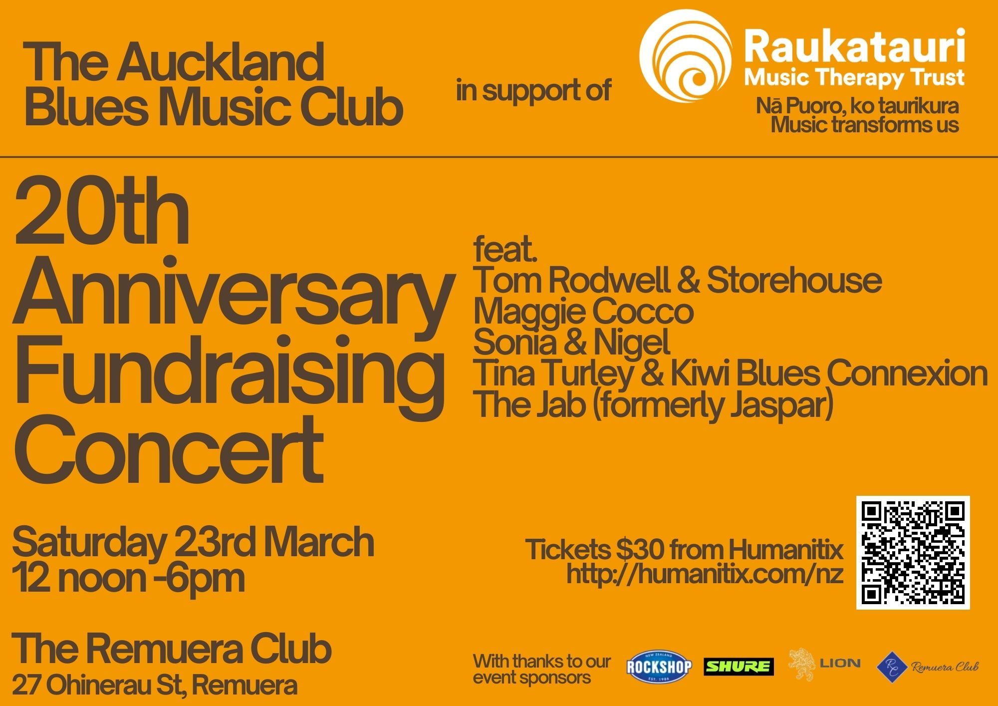 The Auckland Blues Music Club presents the Raukatauri 20th